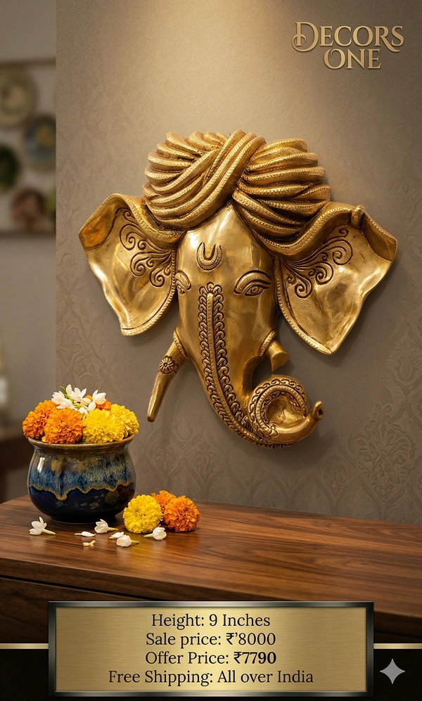 DecorsOne Brass Pagadi Ganesha Wall Mount 9″
