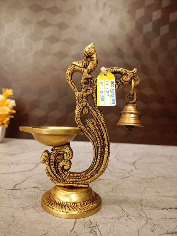 DecorsOne Brass Single face Diya Parrot With Bell 7″