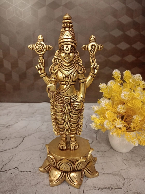 Buy Brass Perumal Standing On Lotus Base Statue