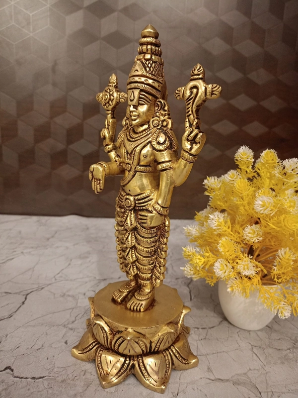 Buy Brass Perumal Standing On Lotus Base Statue