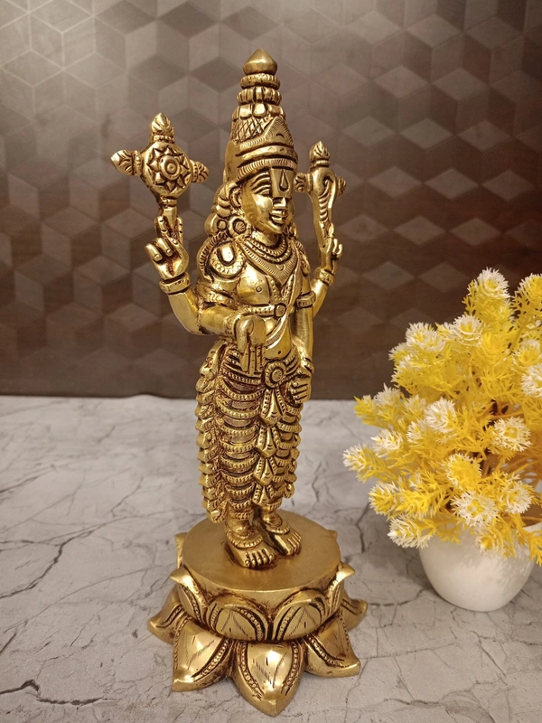 Buy Brass Perumal Standing On Lotus Base Statue