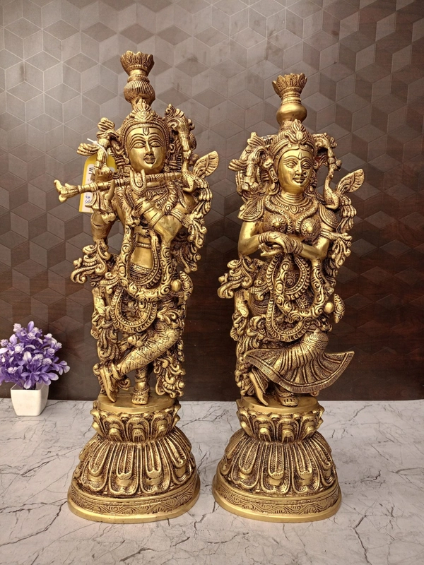 DecorsOne Buy Brass Superfine Radha Krishna Statue Big 21″ ,Handicraft Idol & Golden Antique Finish /  Symbol of Eternal Love & Harmony