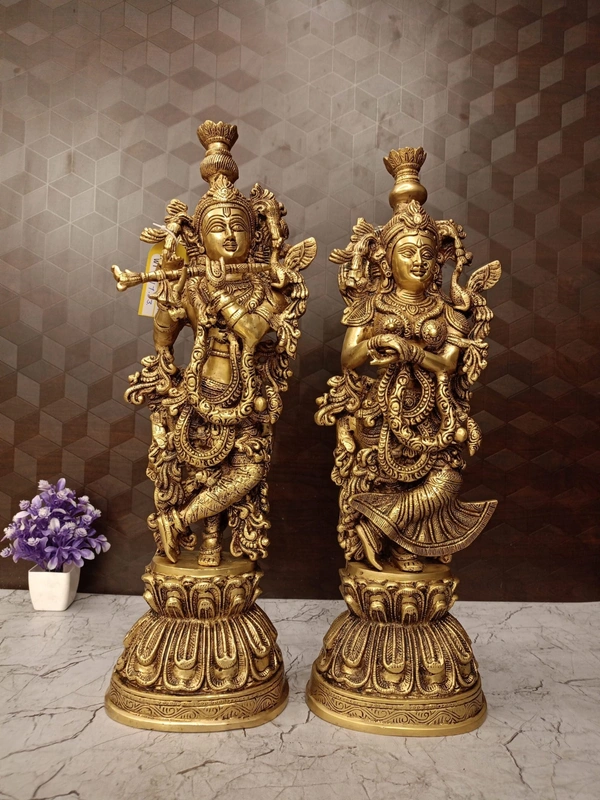 DecorsOne Buy Brass Superfine Radha Krishna Statue Big 21″ ,Handicraft Idol & Golden Antique Finish /  Symbol of Eternal Love & Harmony
