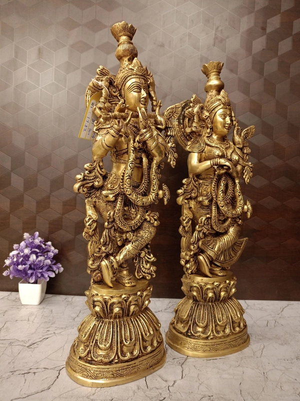 DecorsOne Buy Brass Superfine Radha Krishna Statue Big 21″ ,Handicraft Idol & Golden Antique Finish /  Symbol of Eternal Love & Harmony