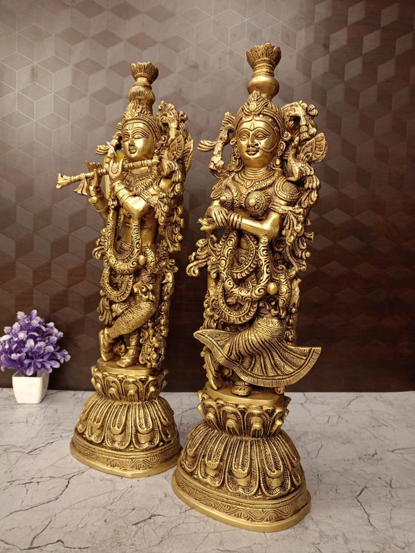 DecorsOne Buy Brass Superfine Radha Krishna Statue Big 21″ ,Handicraft Idol & Golden Antique Finish /  Symbol of Eternal Love & Harmony