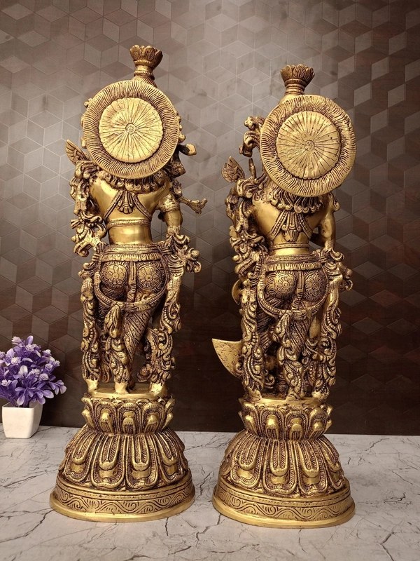 DecorsOne Buy Brass Superfine Radha Krishna Statue Big 21″ ,Handicraft Idol & Golden Antique Finish /  Symbol of Eternal Love & Harmony