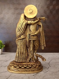 DecorsOne Elegant Brass Radha Krishna Statue | Divine Murti for Pooja Room, Home Decor & Auspicious Wedding Gift