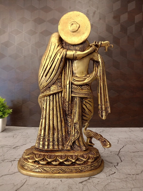 DecorsOne Elegant Brass Radha Krishna Statue | Divine Murti for Pooja Room, Home Decor & Auspicious Wedding Gift