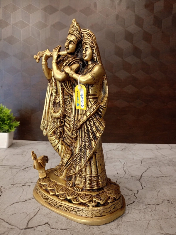 DecorsOne Elegant Brass Radha Krishna Statue | Divine Murti for Pooja Room, Home Decor & Auspicious Wedding Gift
