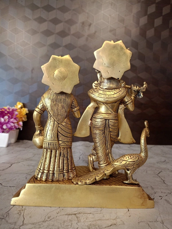 Brass Radha Krishna With Peacock Idol 