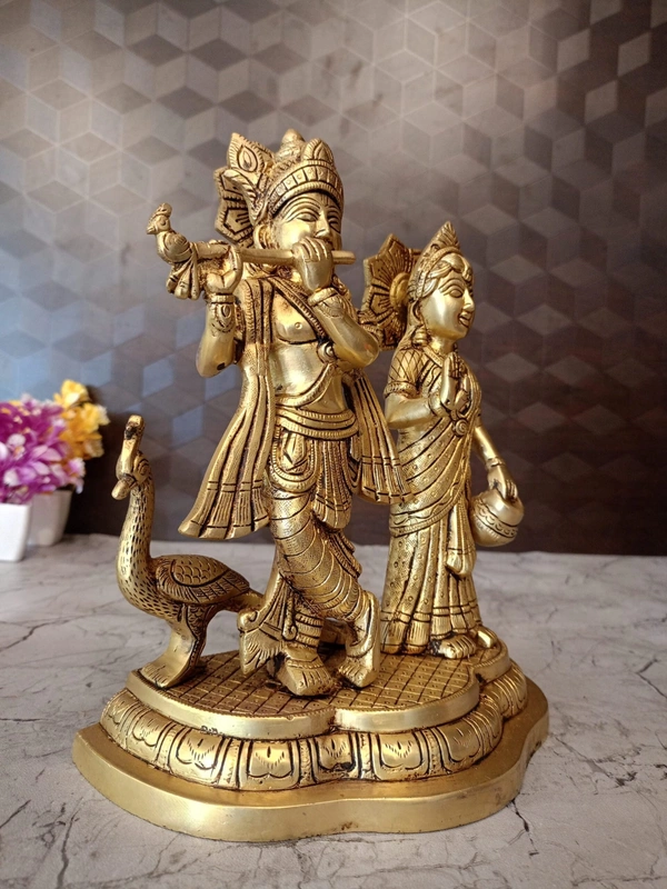 Brass Radha Krishna With Peacock Idol 