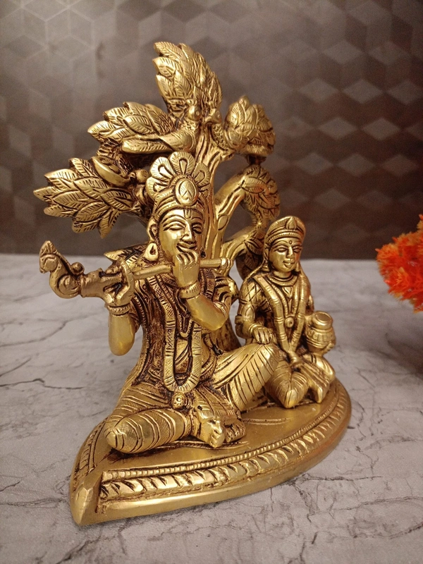 Buy Brass Krishna and Radha sitting Under Tree Idol 