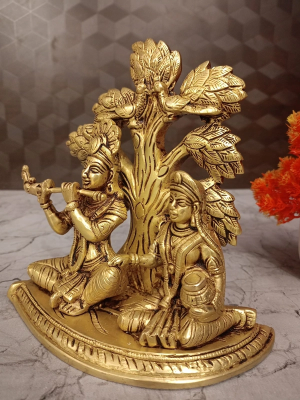 Buy Brass Krishna and Radha sitting Under Tree Idol 