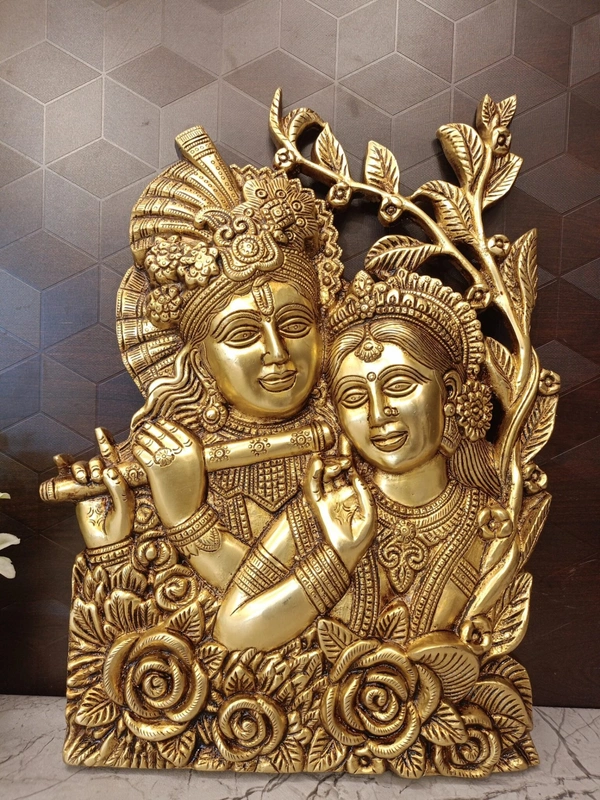 Brass Wall Mount Radha Krishna Decorative Plate 
