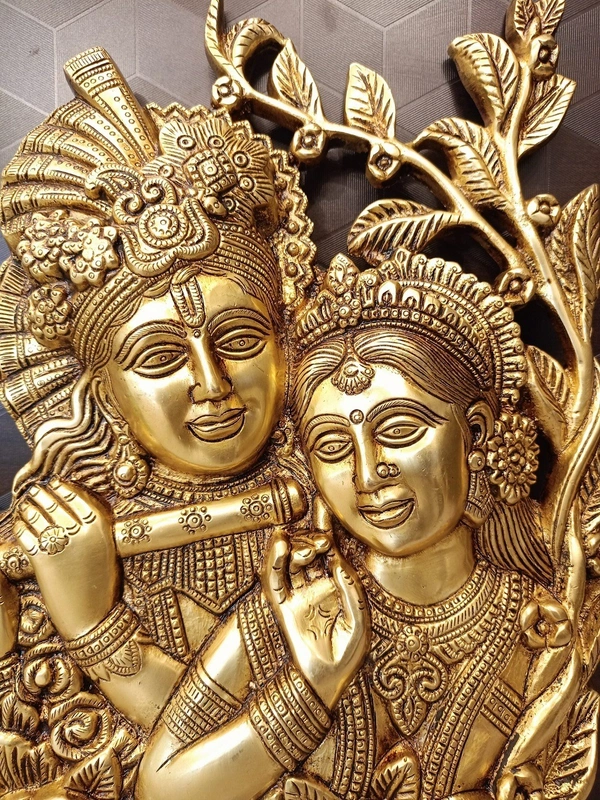 Brass Wall Mount Radha Krishna Decorative Plate 