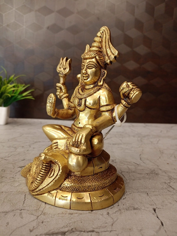 Brass Shiva Sitting On Snake Idol 