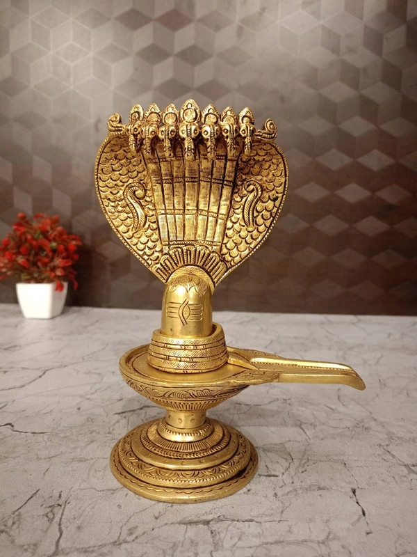 Brass Shiva Lingam With Snake Idol 