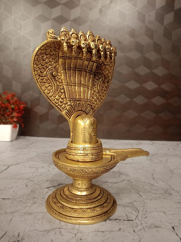 Brass Shiva Lingam With Snake Idol 