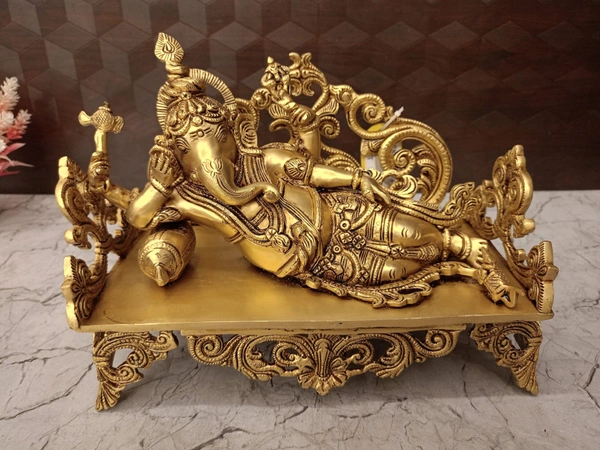 DecorsOne Brass Sofa Ganesha Idol , Divine Comfort & Elegant Decor / Gifts For Weddings