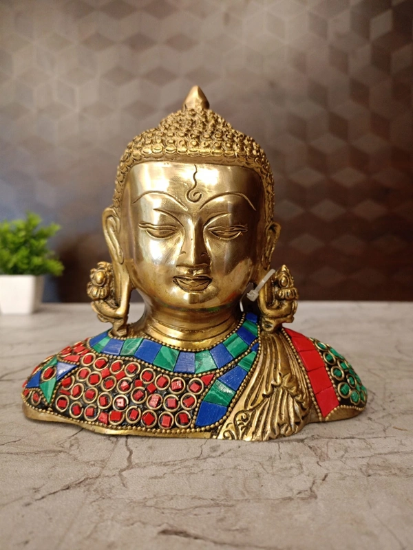 Brass Buddha Stone Red Blue And Green Color