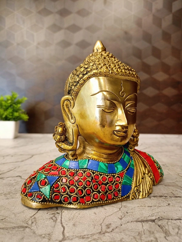 Brass Buddha Stone Red Blue And Green Color