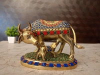 Brass Stone Cow And Calf Idol 