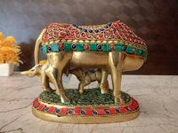 DecorsOne Brass Stone Cow and Calf Kamadhenu Idols: Divine Blessings & Exquisite Craftsmanship