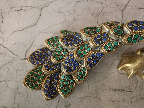 Buy Brass Stone Peacock , Blue And Green Stone Handicraft Idol 