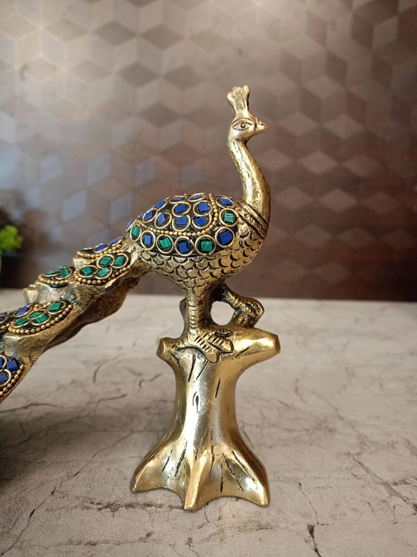 Buy Brass Stone Peacock , Blue And Green Stone Handicraft Idol 