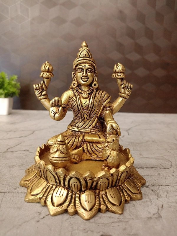 Brass Mahalakshmi On Lotus Idol