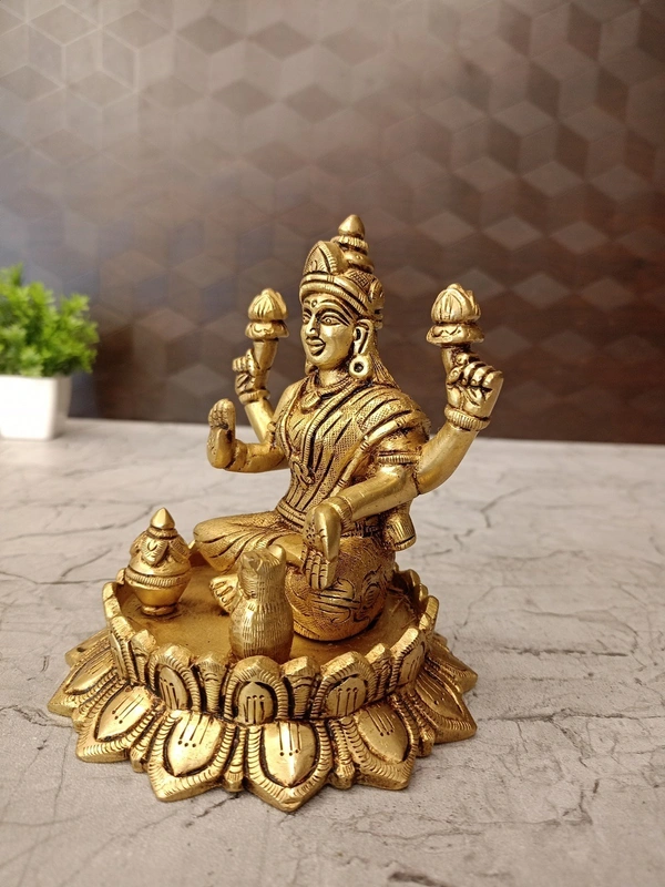 Brass Mahalakshmi On Lotus Idol