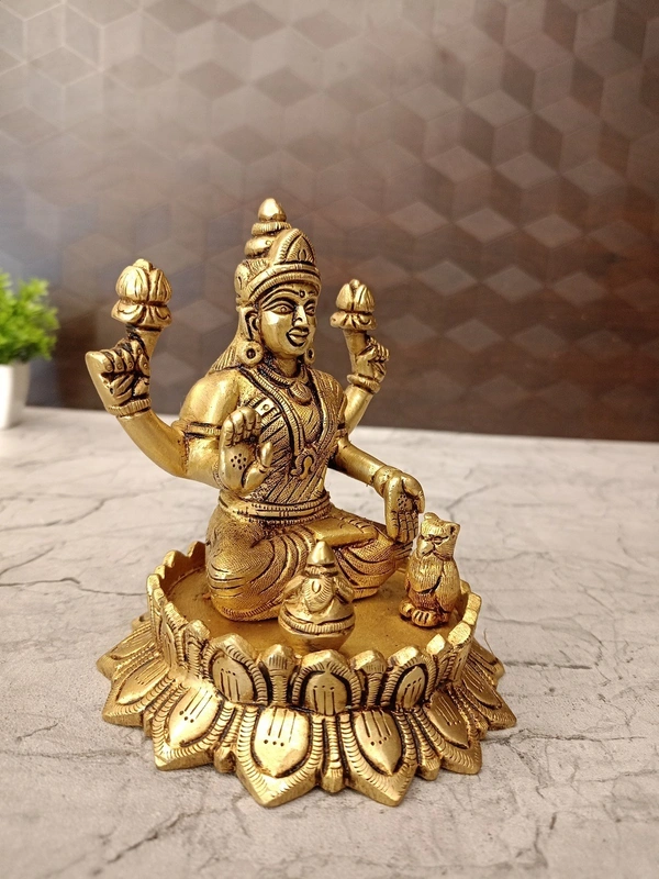 Brass Mahalakshmi On Lotus Idol