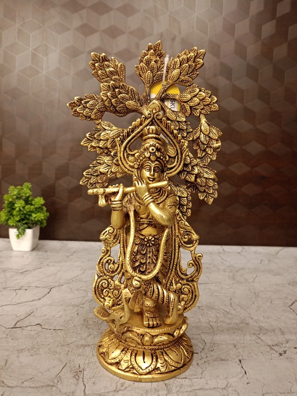 DecorsOne Brass Tree Krishna Idol Decorative Showpiece- 12″