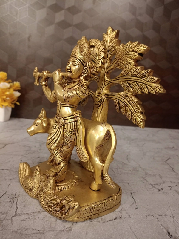 Buy Brass Cow Krishna With Tree Idol 