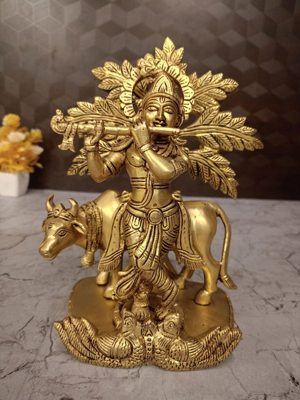 Buy Brass Cow Krishna With Tree Idol 