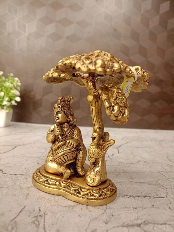 Brass Butter Krishna Under tree Statue Small