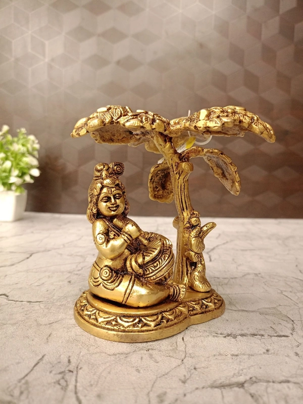 Brass Butter Krishna Under tree Statue Small