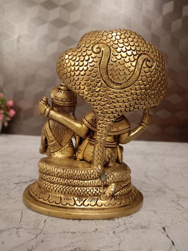 Brass Lord Vishnu and Lakshmi on Snake or Sheshnag Idol