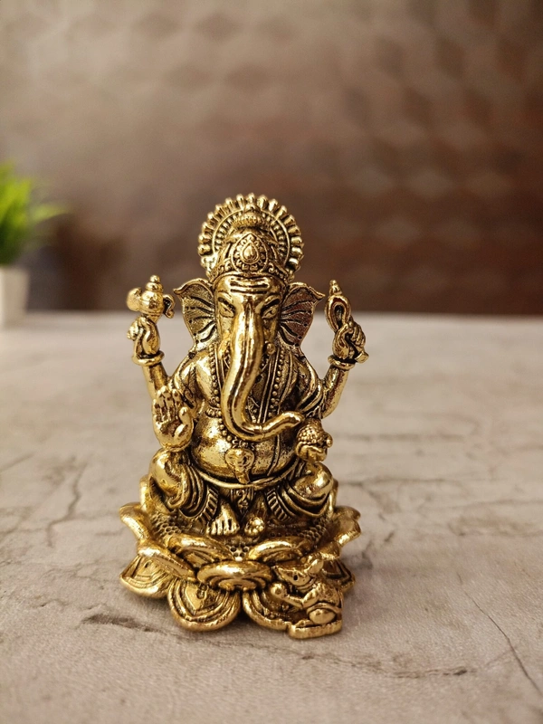 Brass Fine art Ganesha on Lotus Idol