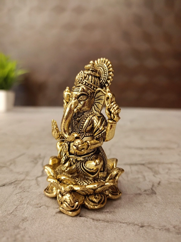 Brass Fine art Ganesha on Lotus Idol