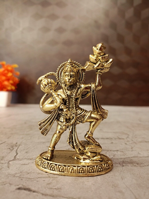 Brass Hanuman Holding Mountain Idol