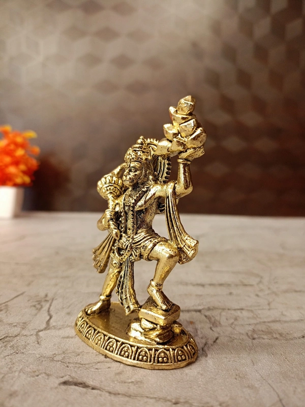 Brass Hanuman Holding Mountain Idol