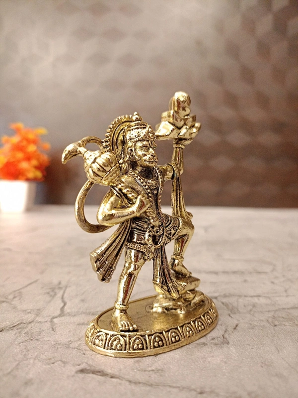 Brass Hanuman Holding Mountain Idol