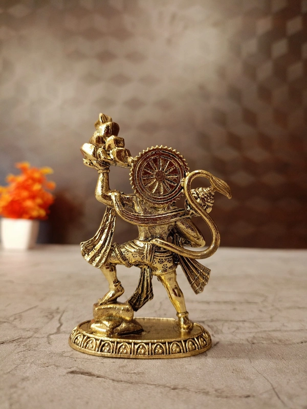 Brass Hanuman Holding Mountain Idol