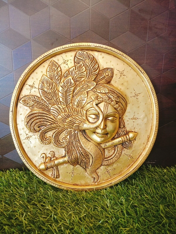 DecorsOne Brass Peacock Krishna Wall Mount 10″