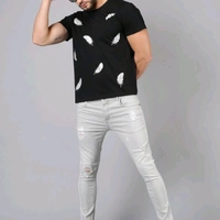 Black T Shirt For Men  - white, L