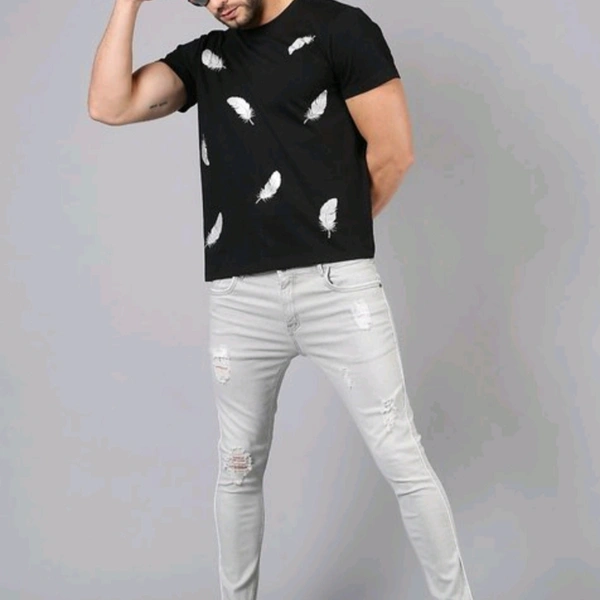 Black T Shirt For Men  - white, L