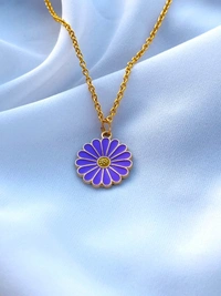 Purple Daisy Pendant With Earrings For Girls And Women - Free, Purple