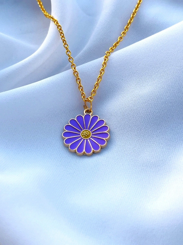 Purple Daisy Pendant With Earrings For Girls And Women - Free, Purple