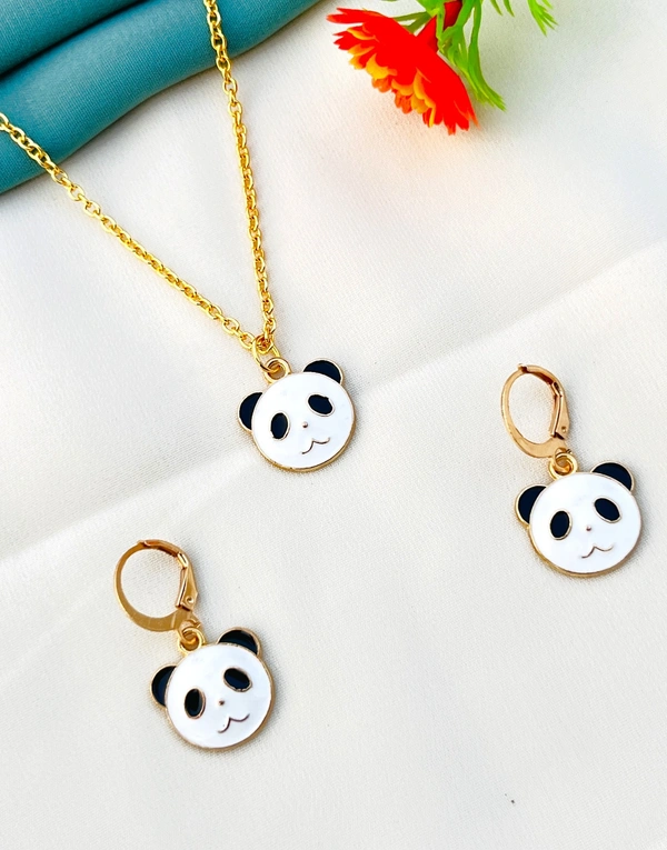 Panda Pendant For Girls And Women With Earrrings - Free, White